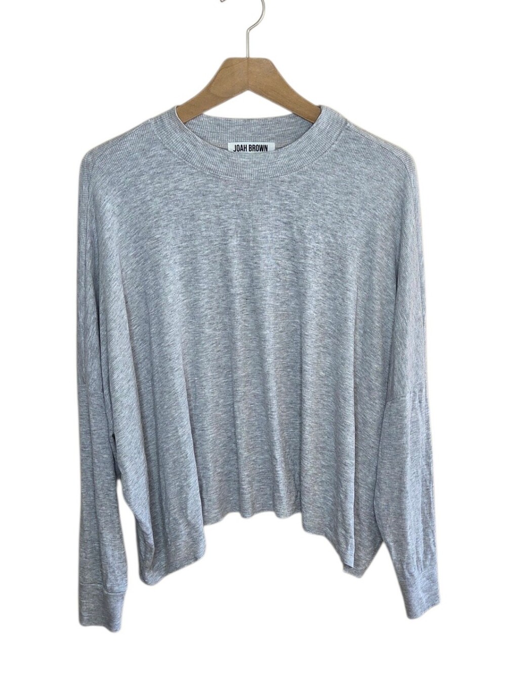 Joah Brown Oversized Heather Gray Slouchy Long Sleeve Ribbed Pullover Top Casual